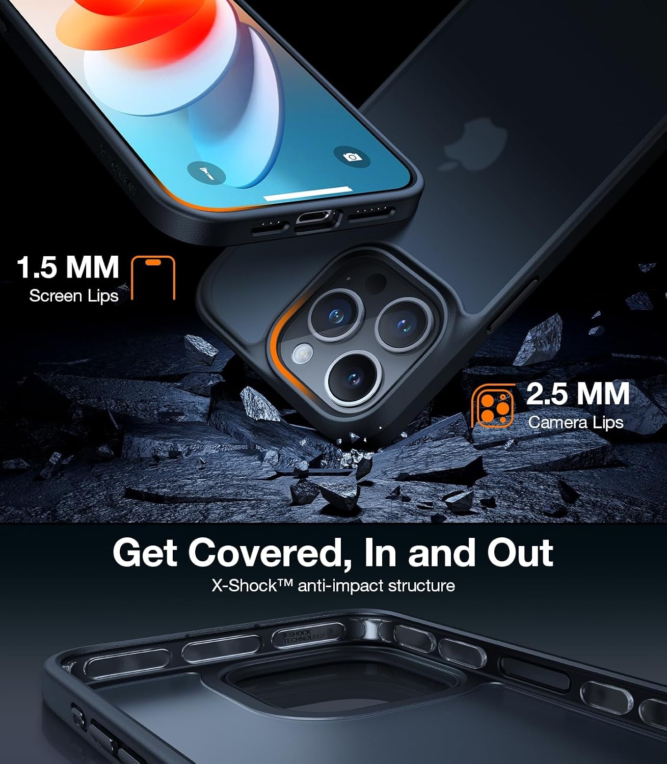 image:imageTORRAS Shockproof for iPhone 15 ProMax Case Gray 12FT Military Grade Drop Tested Translucent Slim Protective Matte Hard Plastic Back Phone Case for iPhone 15 Pro Max Case 67 5G Guardian GreyBlack