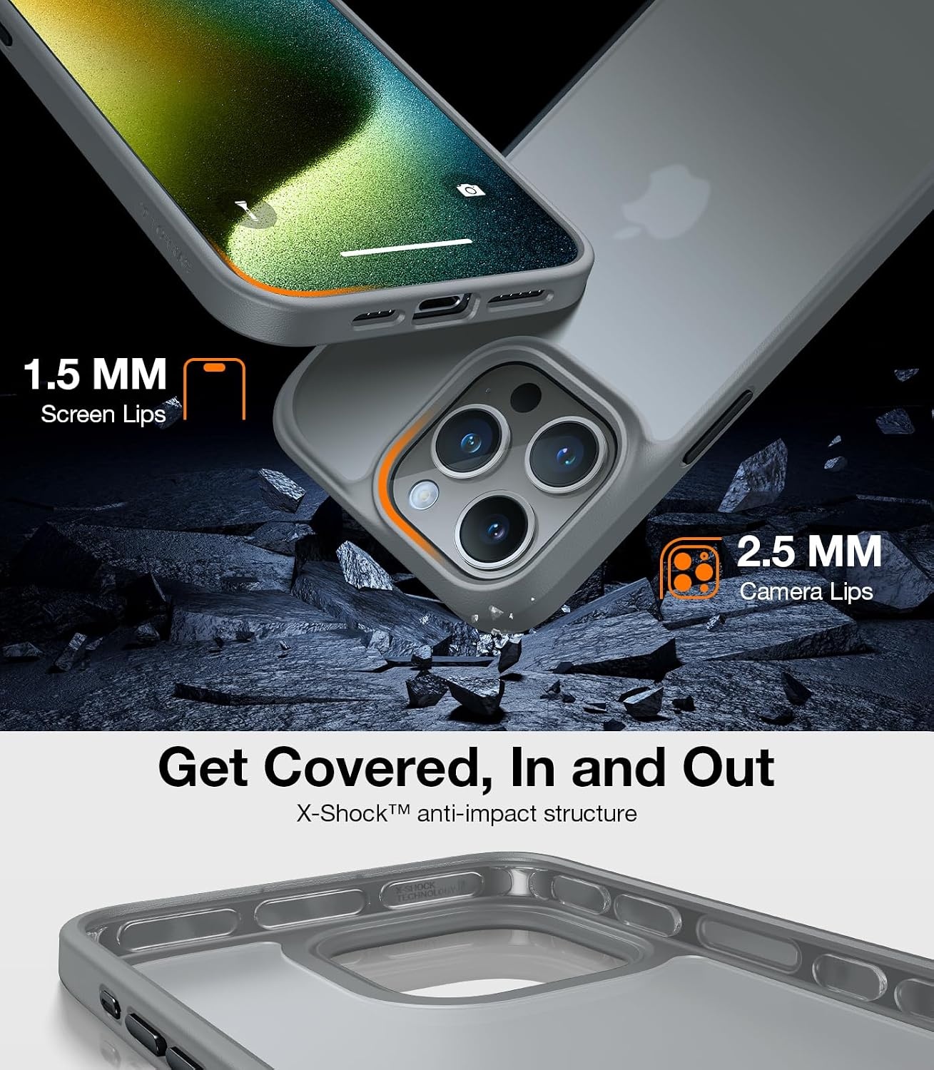 image:imageTORRAS Shockproof for iPhone 15 ProMax Case Gray 12FT Military Grade Drop Tested Translucent Slim Protective Matte Hard Plastic Back Phone Case for iPhone 15 Pro Max Case 67 5G Guardian GreyGray Titanium