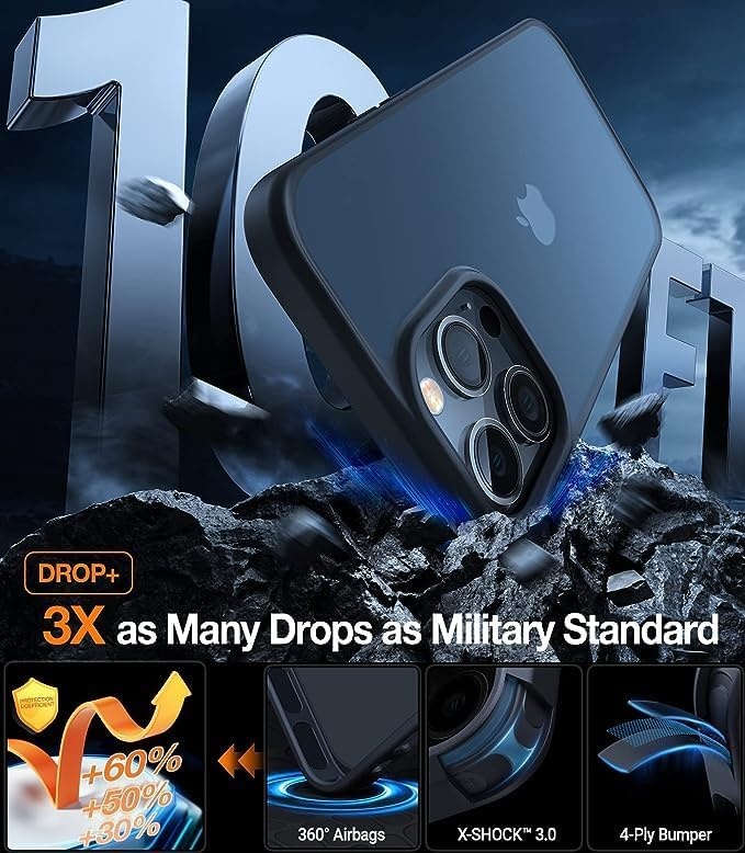 image:imageTORRAS Shockproof for iPhone 15 ProMax Case Gray 12FT Military Grade Drop Tested Translucent Slim Protective Matte Hard Plastic Back Phone Case for iPhone 15 Pro Max Case 67 5G Guardian GreyBlack