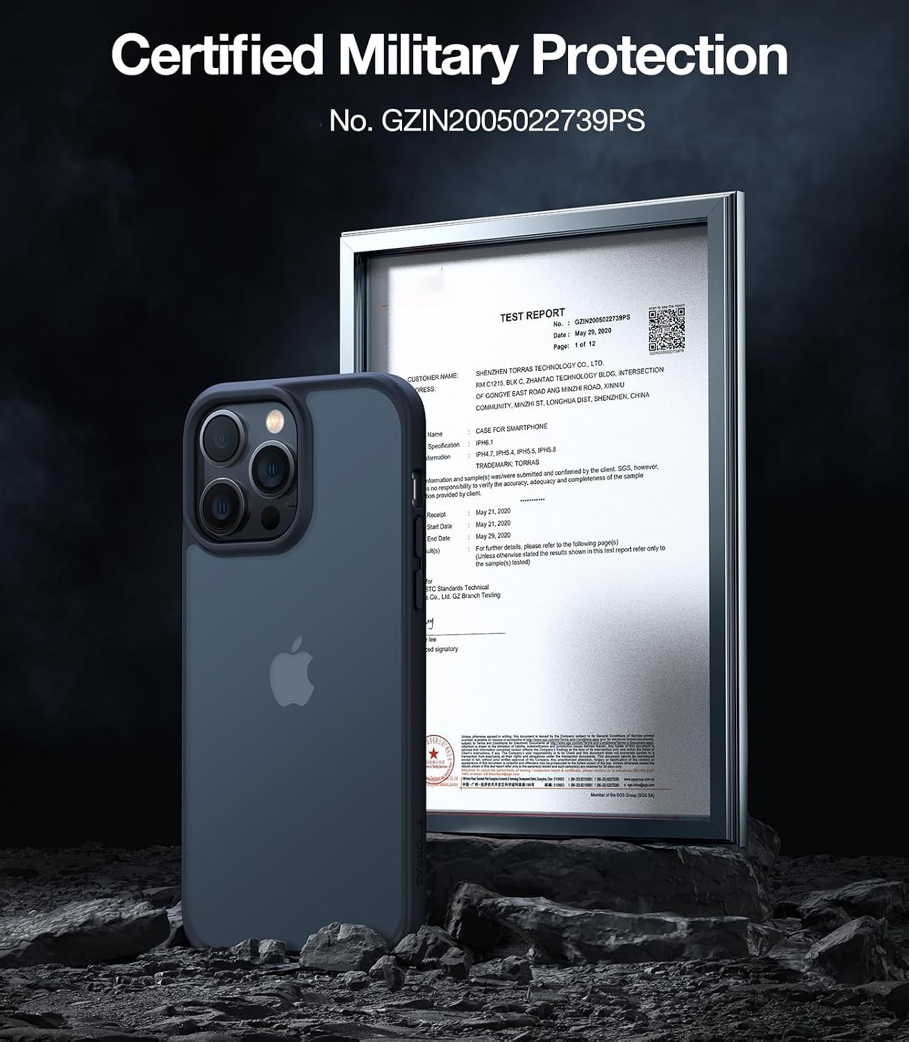 image:imageTORRAS Shockproof for iPhone 15 ProMax Case Gray 12FT Military Grade Drop Tested Translucent Slim Protective Matte Hard Plastic Back Phone Case for iPhone 15 Pro Max Case 67 5G Guardian GreyBlack