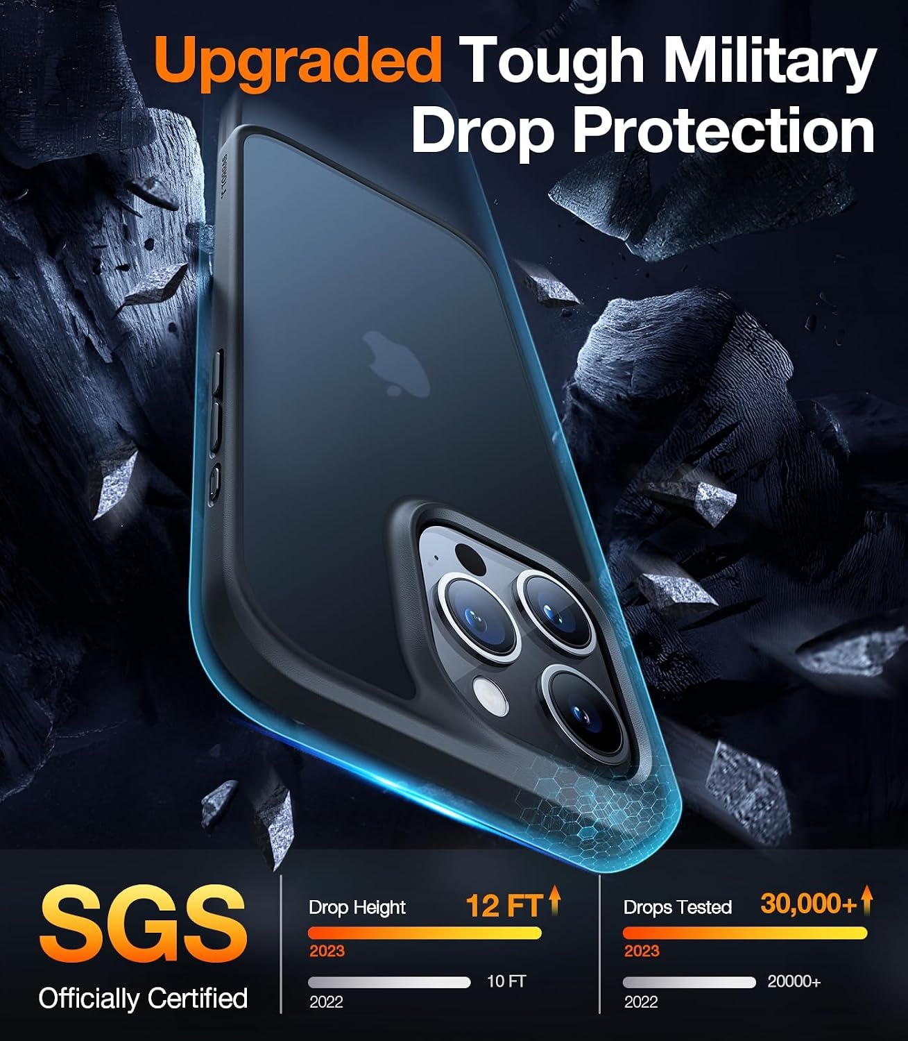 image:imageTORRAS Shockproof for iPhone 15 ProMax Case Gray 12FT Military Grade Drop Tested Translucent Slim Protective Matte Hard Plastic Back Phone Case for iPhone 15 Pro Max Case 67 5G Guardian GreyBlack