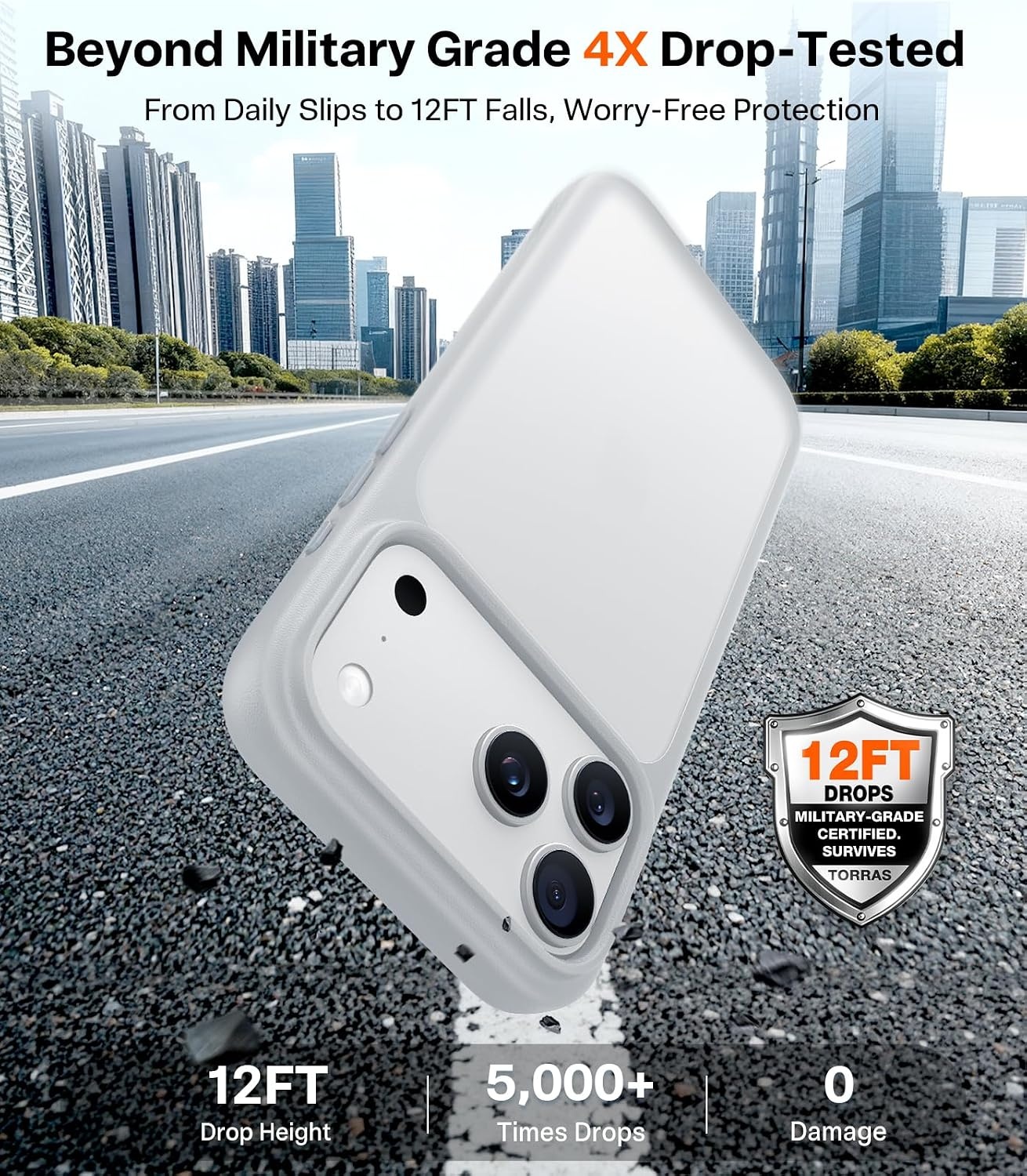 image:imageTORRAS Shockproof for iPhone 15 ProMax Case Gray 12FT Military Grade Drop Tested Translucent Slim Protective Matte Hard Plastic Back Phone Case for iPhone 15 Pro Max Case 67 5G Guardian GreyGrey