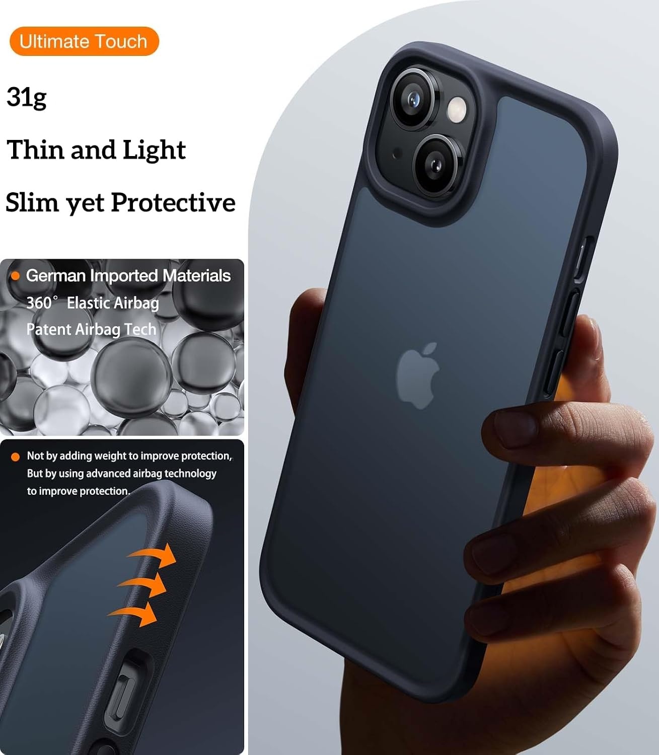 image:imageTORRAS Shockproof for iPhone 15 ProMax Case Gray 12FT Military Grade Drop Tested Translucent Slim Protective Matte Hard Plastic Back Phone Case for iPhone 15 Pro Max Case 67 5G Guardian GreyBlack