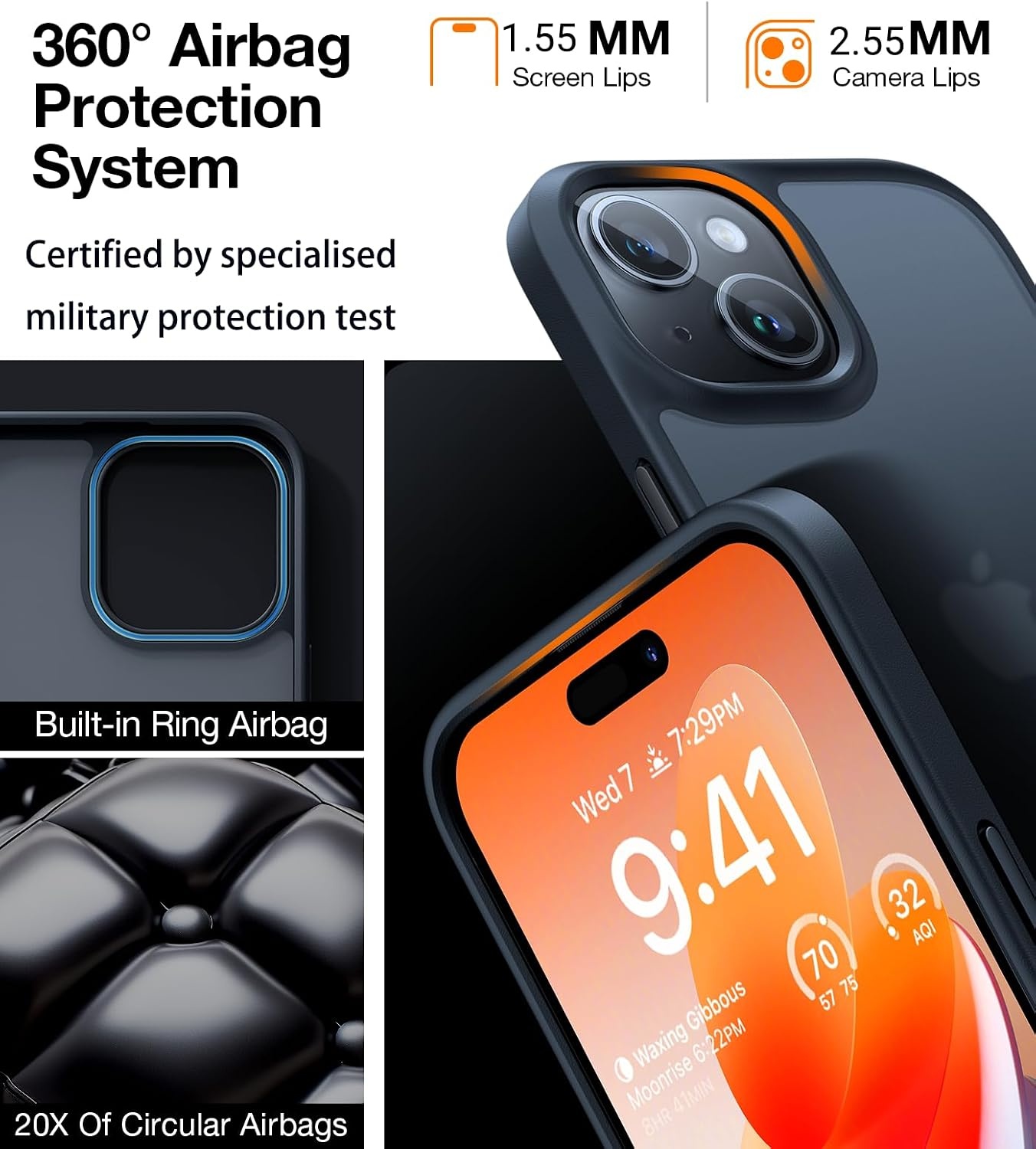 image:imageTORRAS Shockproof for iPhone 15 ProMax Case Gray 12FT Military Grade Drop Tested Translucent Slim Protective Matte Hard Plastic Back Phone Case for iPhone 15 Pro Max Case 67 5G Guardian GreyBlack
