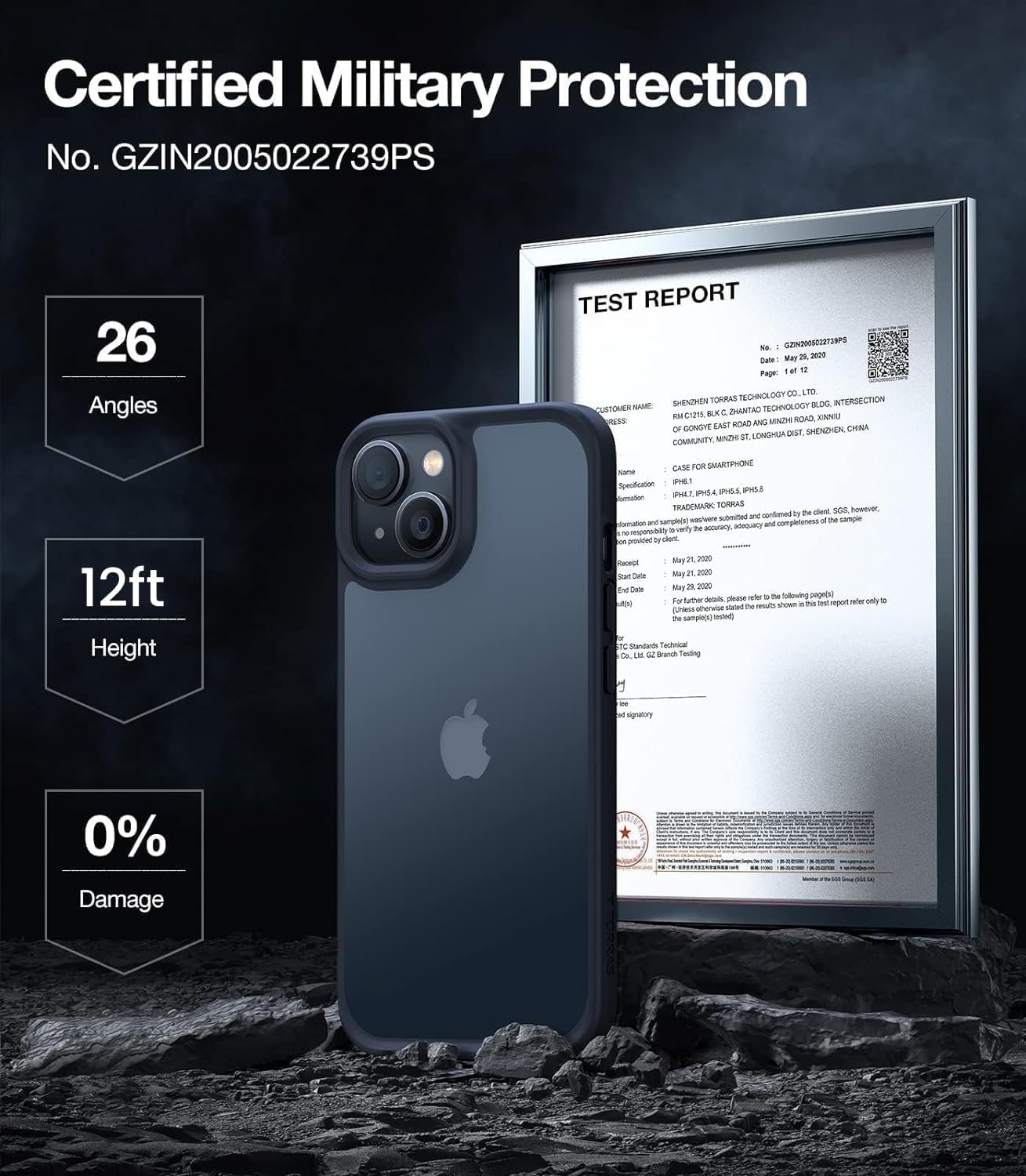 image:imageTORRAS Shockproof for iPhone 15 ProMax Case Gray 12FT Military Grade Drop Tested Translucent Slim Protective Matte Hard Plastic Back Phone Case for iPhone 15 Pro Max Case 67 5G Guardian GreyBlack