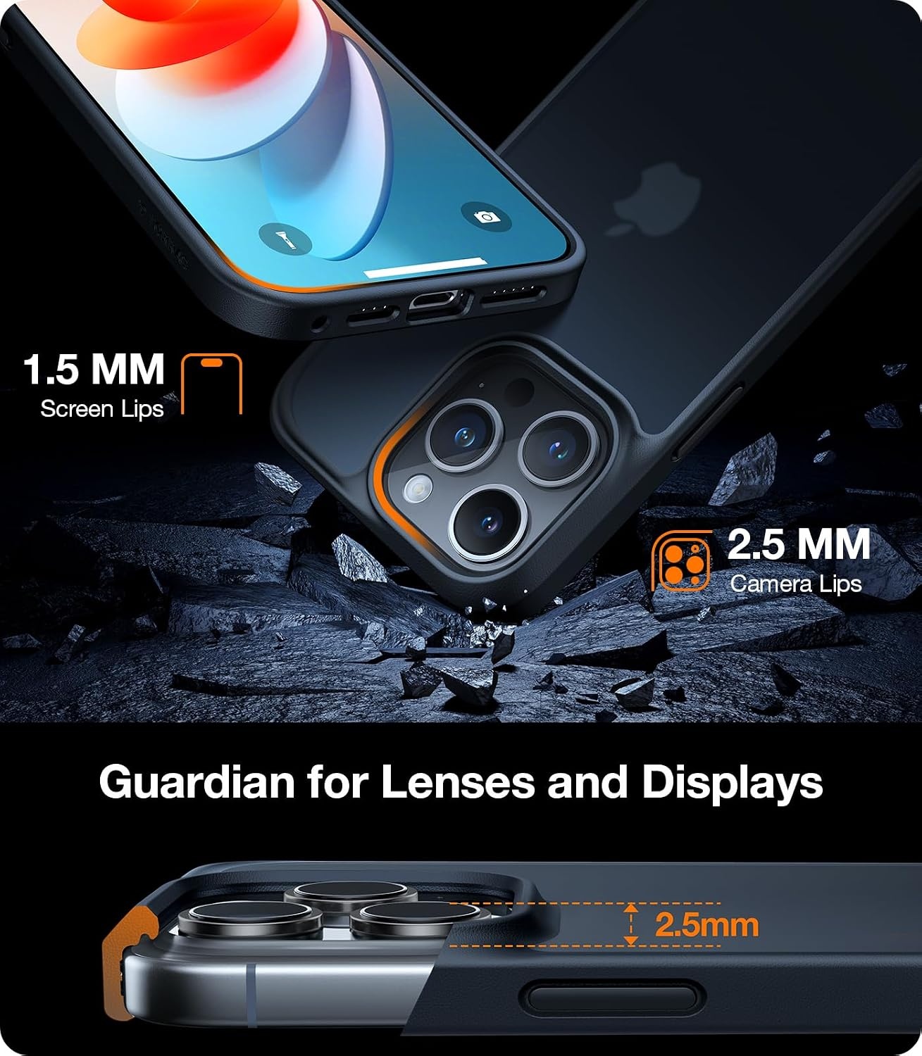 image:imageTORRAS Shockproof for iPhone 15 ProMax Case Gray 12FT Military Grade Drop Tested Translucent Slim Protective Matte Hard Plastic Back Phone Case for iPhone 15 Pro Max Case 67 5G Guardian GreyBlack