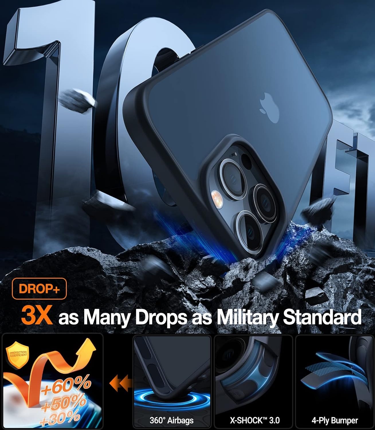 image:imageTORRAS Shockproof for iPhone 15 ProMax Case Gray 12FT Military Grade Drop Tested Translucent Slim Protective Matte Hard Plastic Back Phone Case for iPhone 15 Pro Max Case 67 5G Guardian GreyBlack
