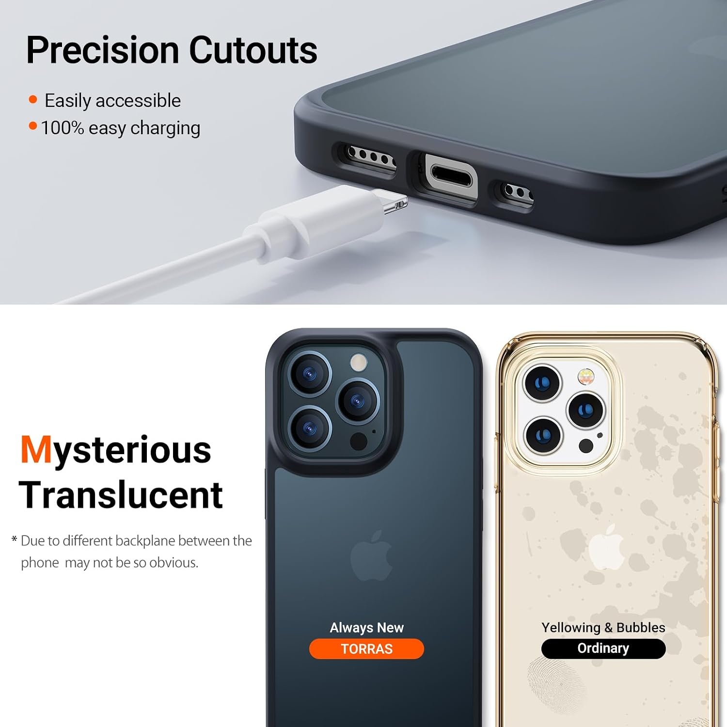 image:imageTORRAS Shockproof for iPhone 15 ProMax Case Gray 12FT Military Grade Drop Tested Translucent Slim Protective Matte Hard Plastic Back Phone Case for iPhone 15 Pro Max Case 67 5G Guardian GreyBlack